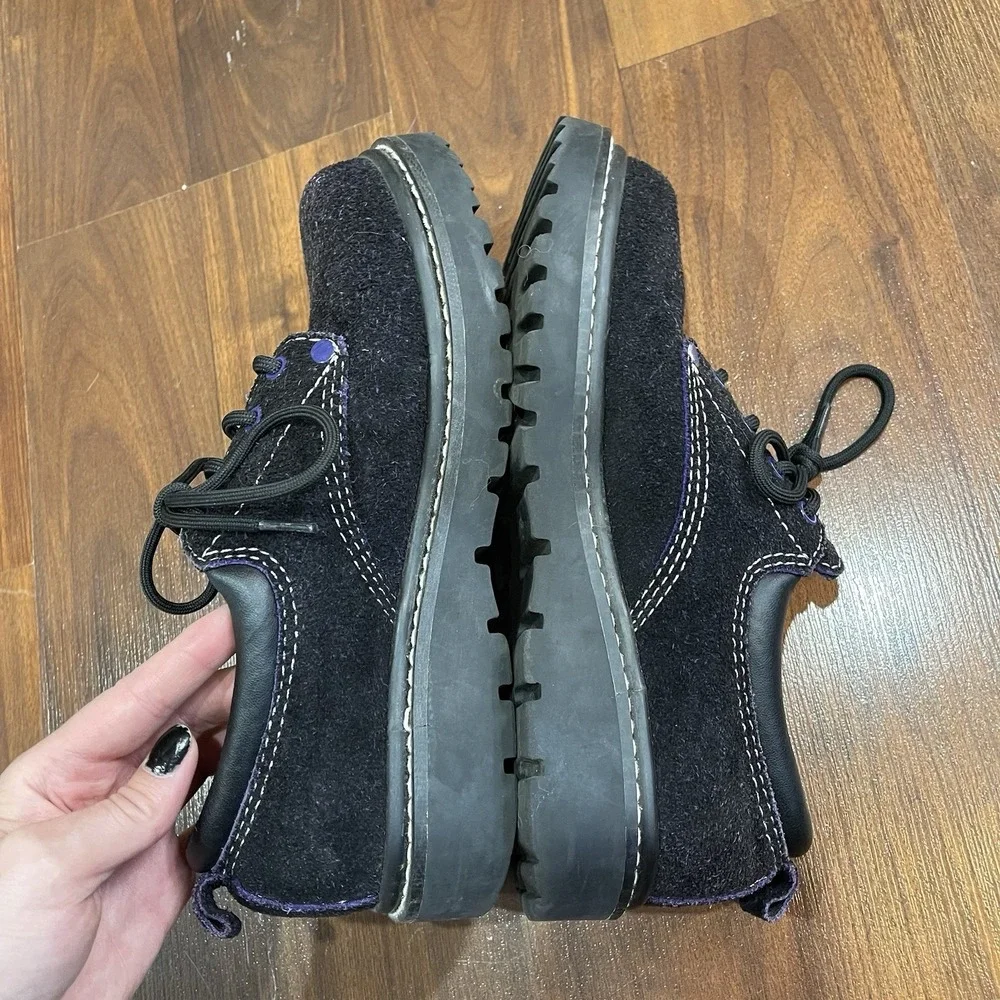 Y2K Suede Leather Arizona Platform Chunky Oxford Boots Women's 8 Black Purple‎